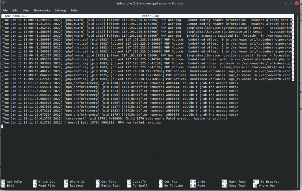 Apache error log file